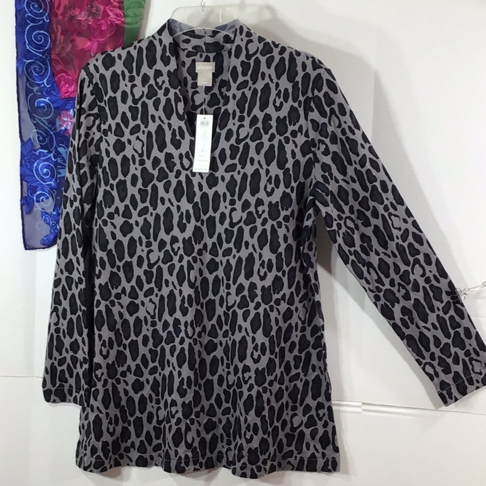 Chico’s polished knit cheetah tunic L NWT